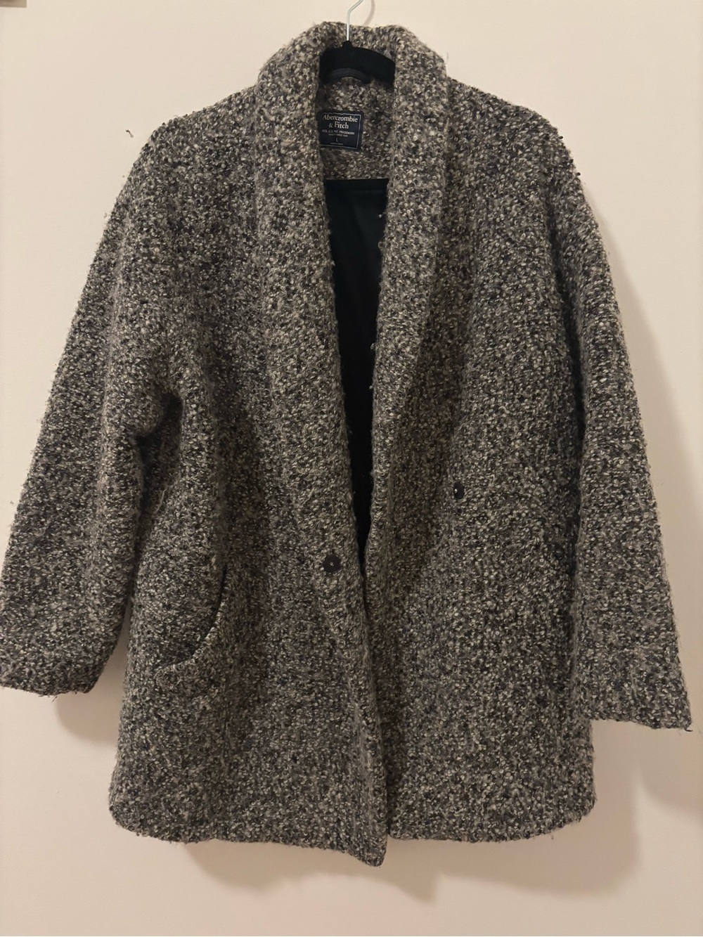 Abercrombie & Fitch Women's Gray Bouclé Shawl-Collar Coat
